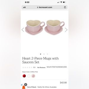 IN SEARCH OF LE CREUSET Heart 2-Piece Mugs with Saucers Set in Chiffon Pink ISO